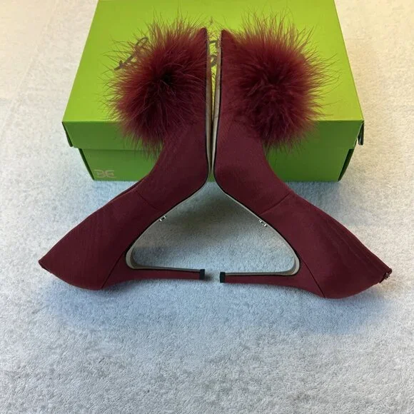 Sam Edelman Hazel Plush Red Silk Pump Stiletto Feather Women SZ 9 New in Box - Picture 3 of 10